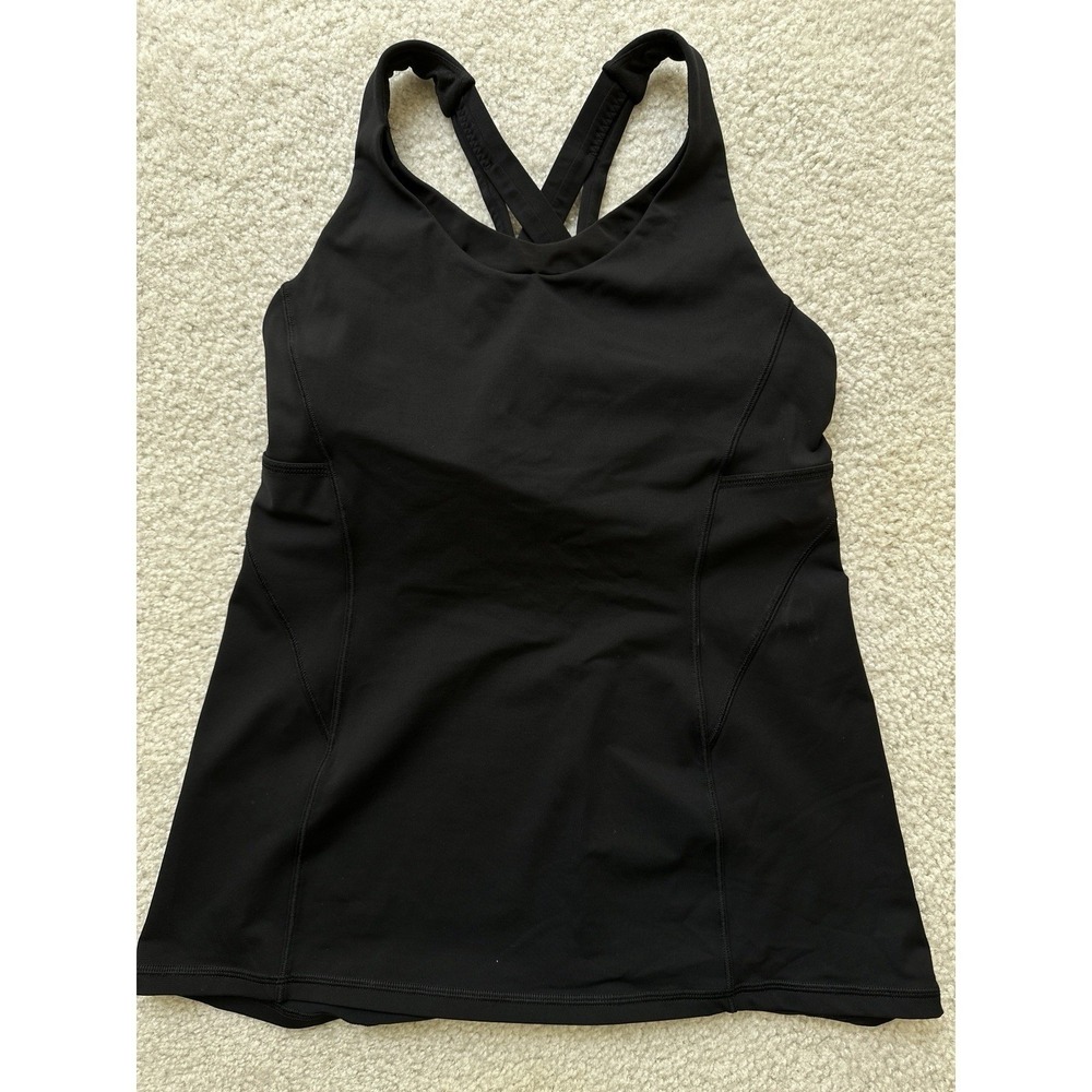 Lululemon stash N run tank top medium support high neck black Size 6 EUC